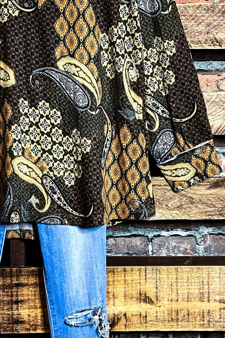 2X PAISLEY HACCI SOFT TUNIC IN BROWN -----SALE