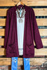 Keep Things Simple Pad Pockets Cardigan in Burgundy