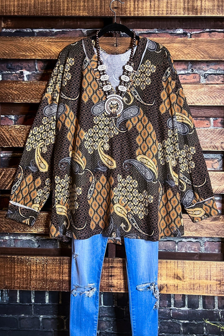 2X PAISLEY HACCI SOFT TUNIC IN BROWN -----SALE