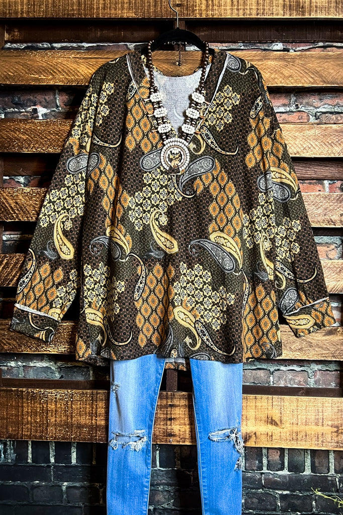 LOVE YOU IS EASY PAISLEY HACCI SOFT TUNIC IN BROWN -----SALE