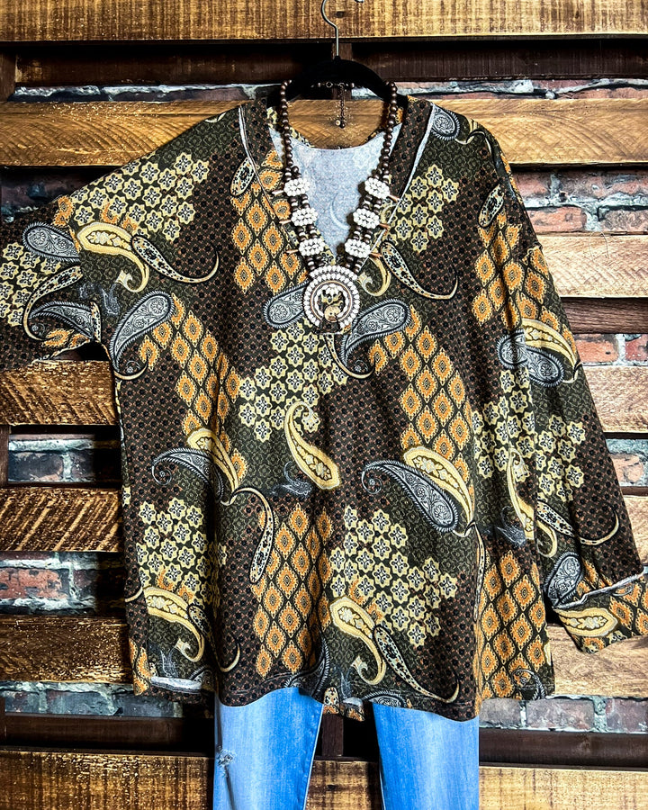 2X PAISLEY HACCI SOFT TUNIC IN BROWN -----SALE