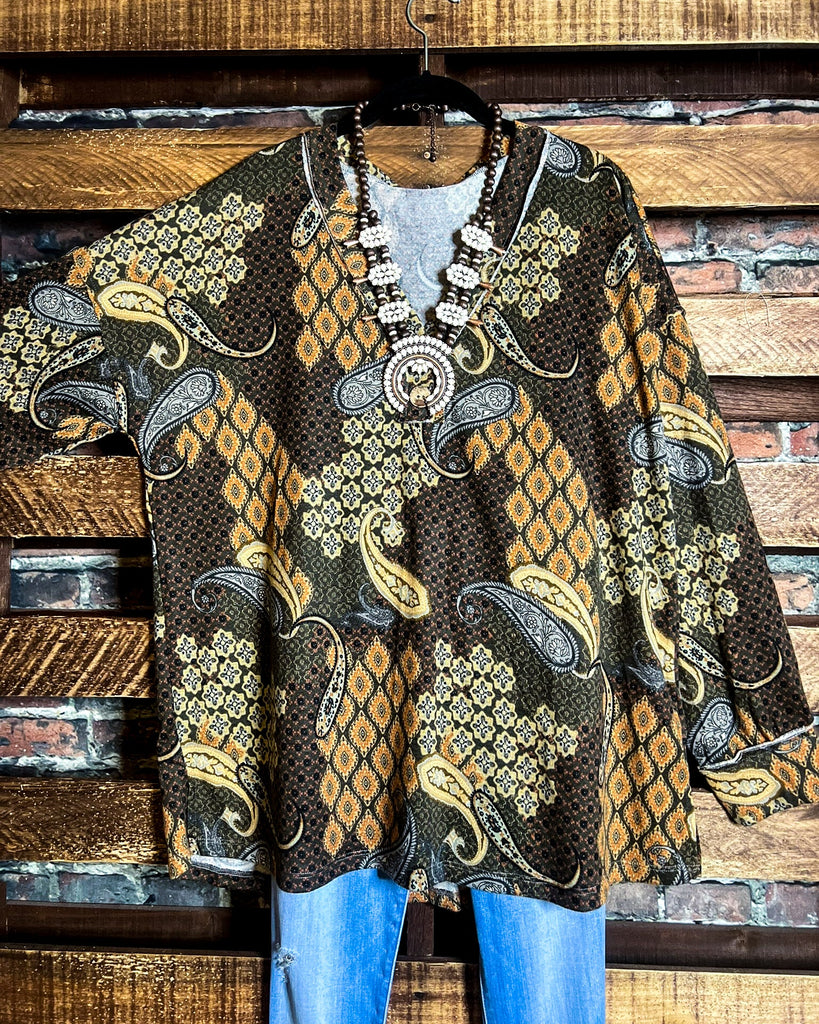 LOVE YOU IS EASY PAISLEY HACCI SOFT TUNIC IN BROWN -----SALE