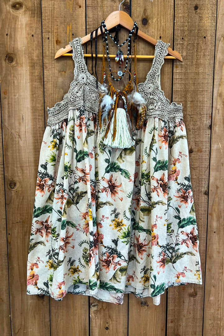 Whispering Blooms Crochet Top Dress -100% Cotton