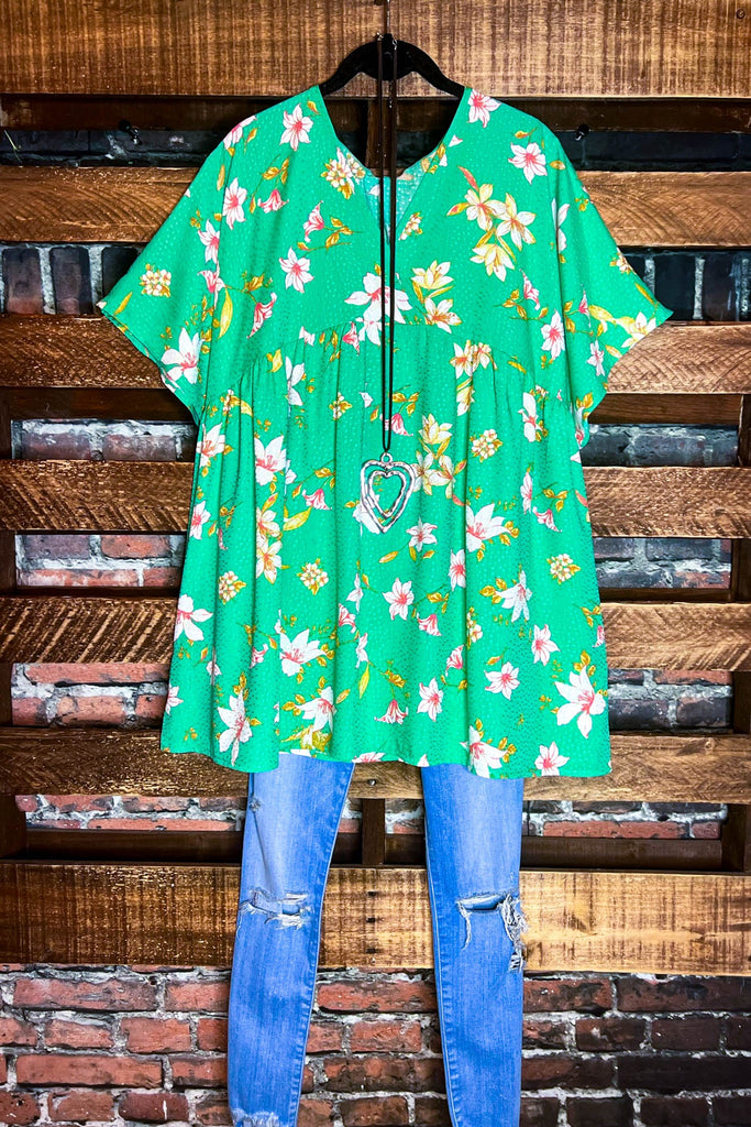 Enjoy Each Day Kelly Green Floral Tunic