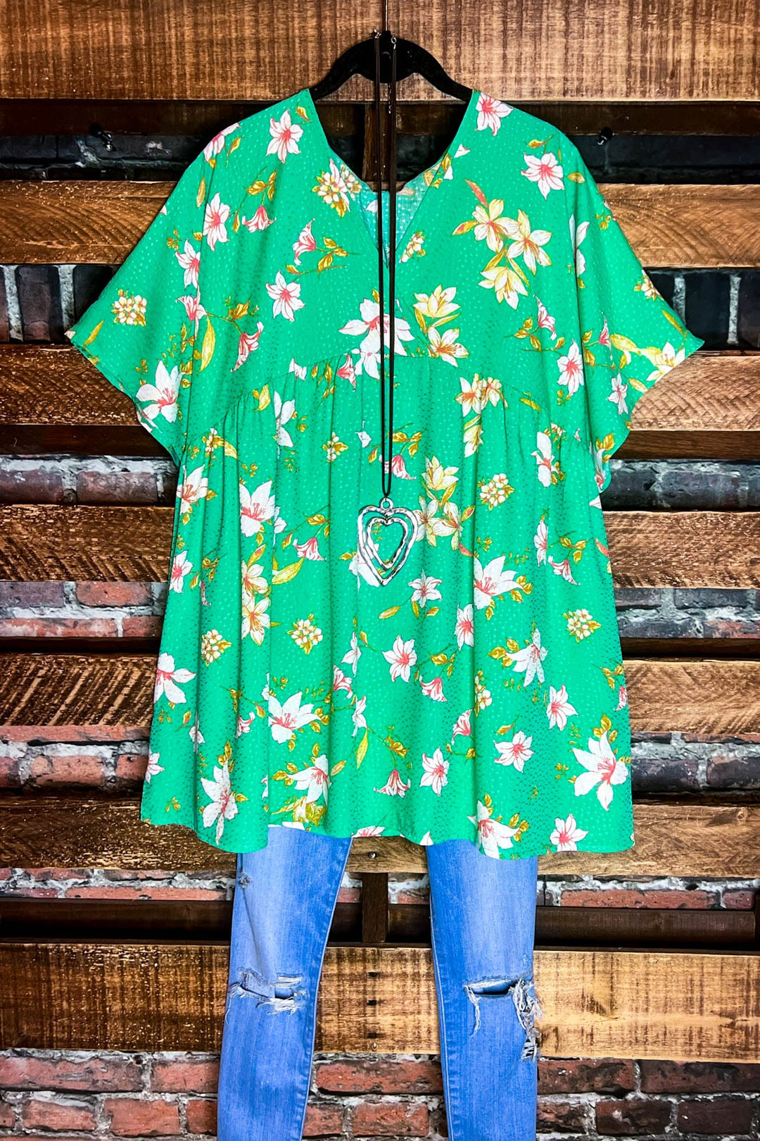 Enjoy Each Day Kelly Green Floral Tunic