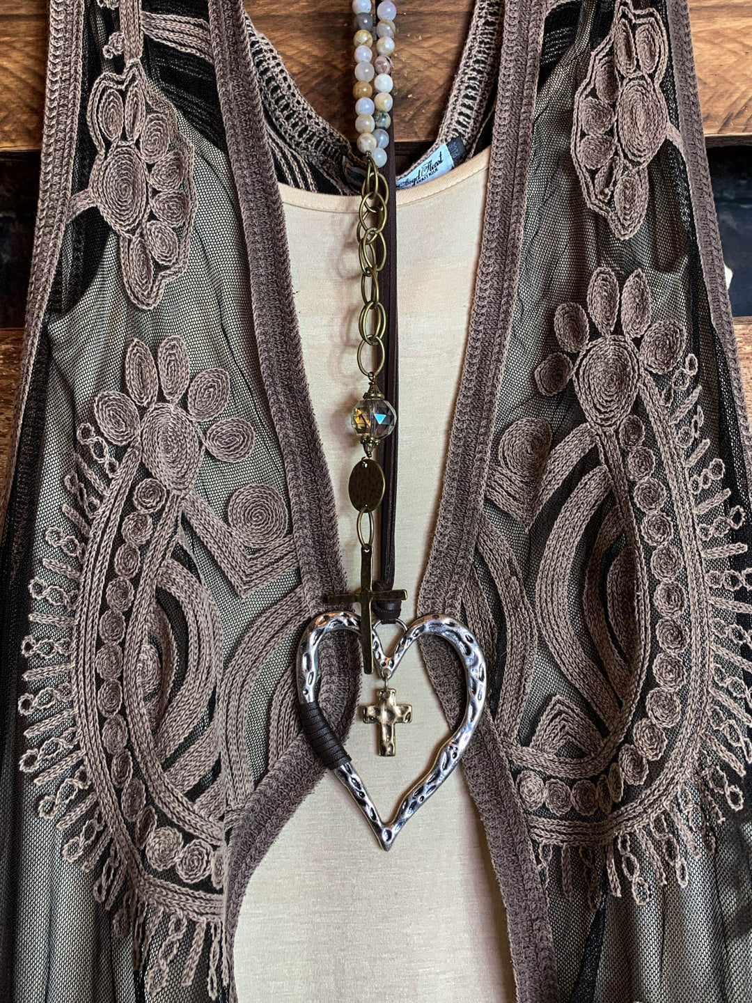A ROMANTIC SWEET SECRET FAB BROWN LACE VEST