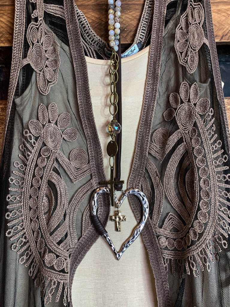 A ROMANTIC SWEET SECRET LACE VEST IN BROWN