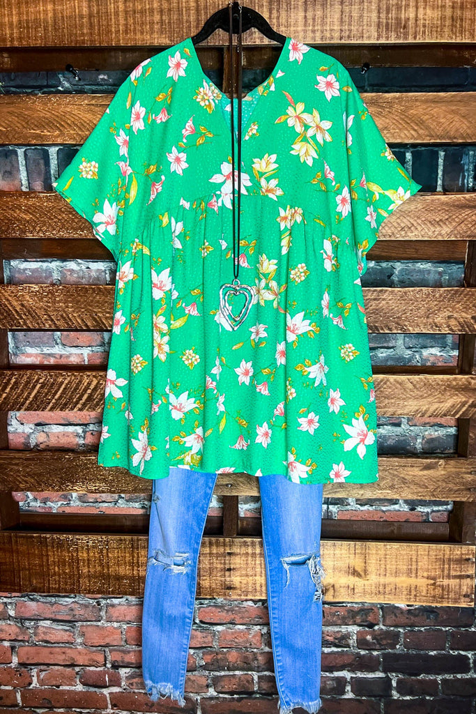 Enjoy Each Day Kelly Green Floral Tunic