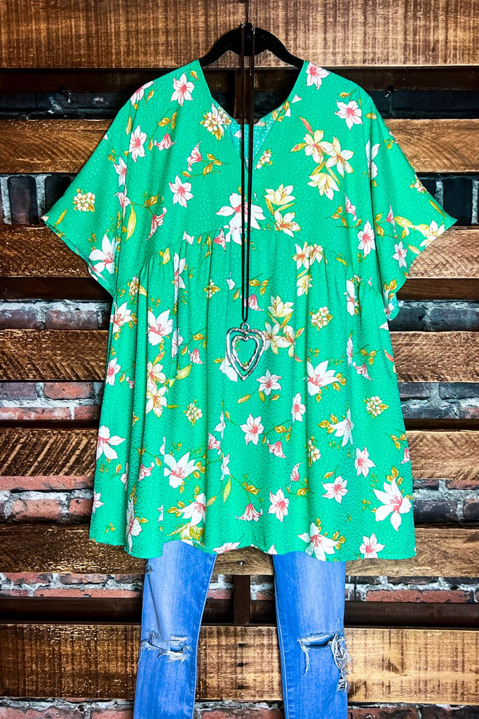 Enjoy Each Day Kelly Green Floral Tunic