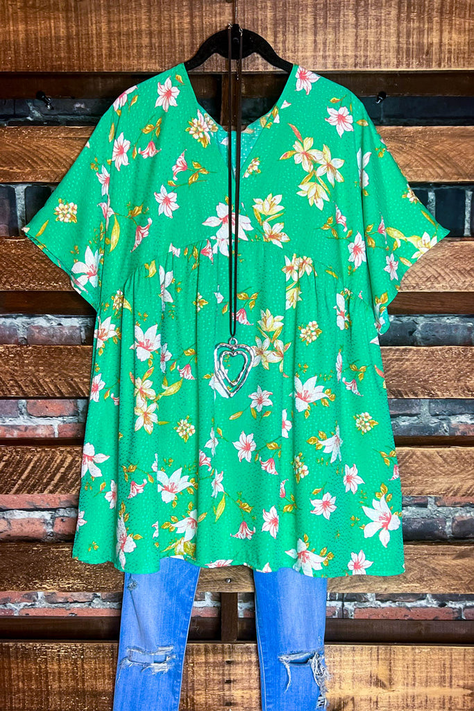 Enjoy Each Day Kelly Green Floral Tunic