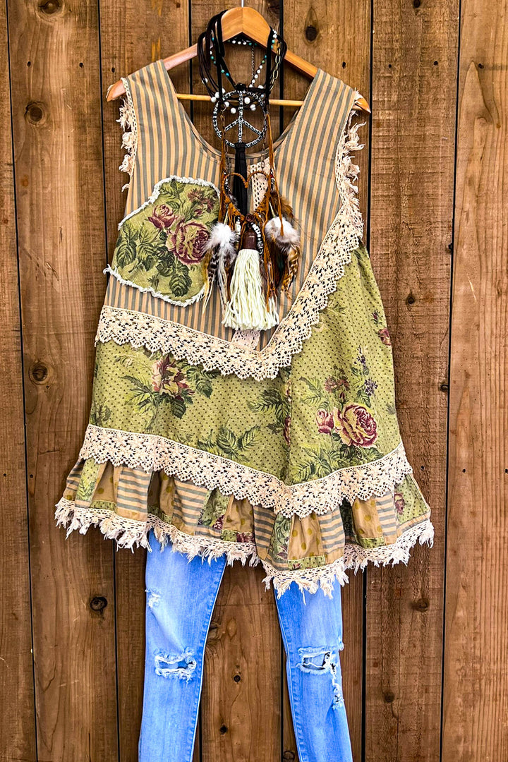 Patched in Dreams Vintage Shabby Tunic  100% Cotton