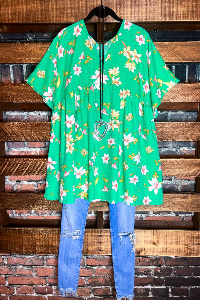 Enjoy Each Day Kelly Green Floral Tunic