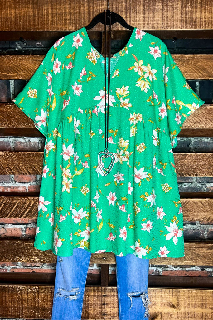 Enjoy Each Day Kelly Green Floral Tunic