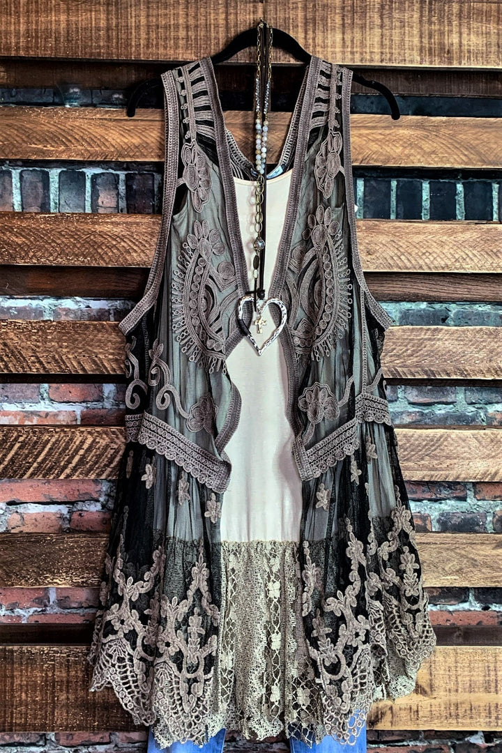 A ROMANTIC SWEET SECRET FAB BROWN LACE VEST