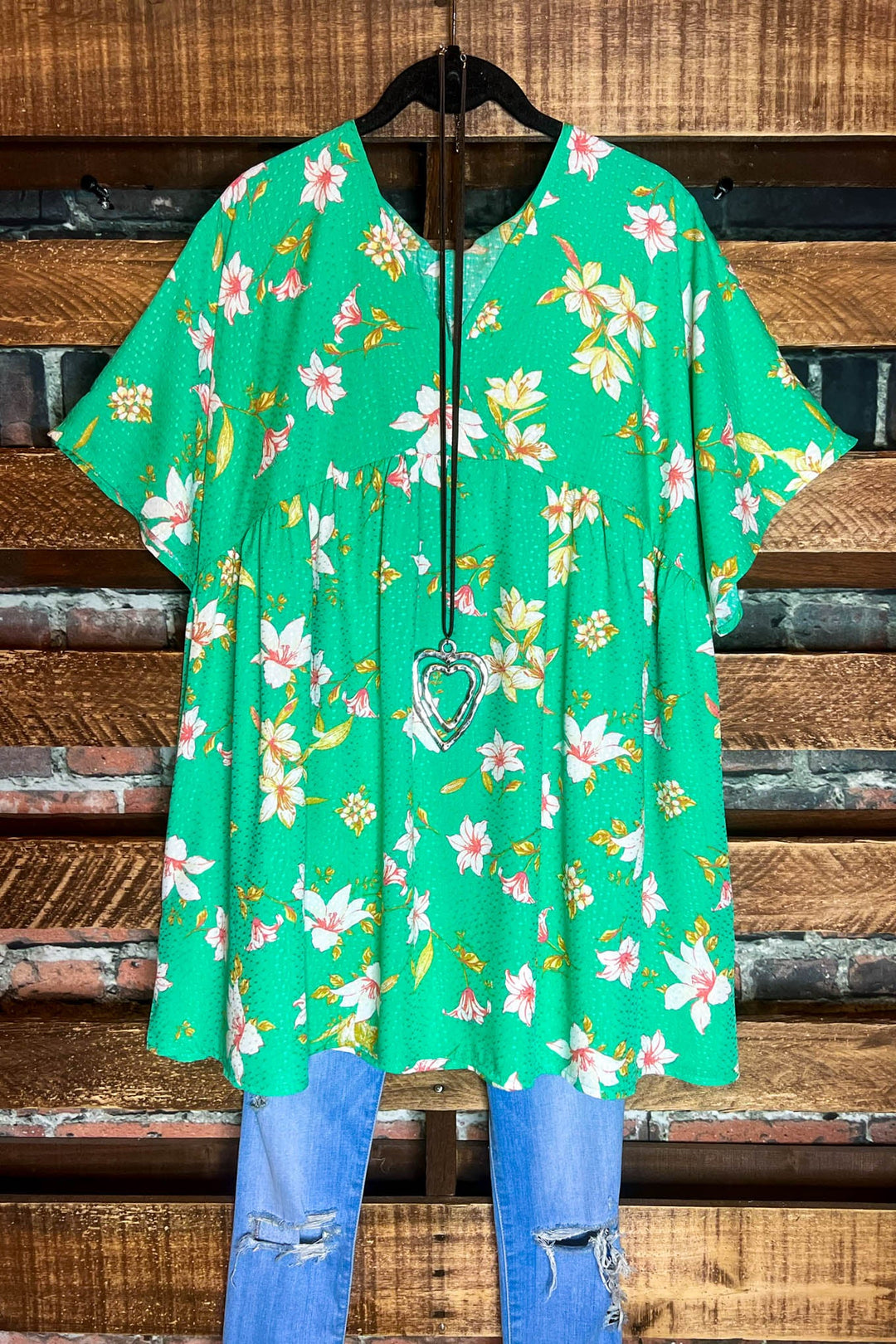Enjoy Each Day Kelly Green Floral Tunic