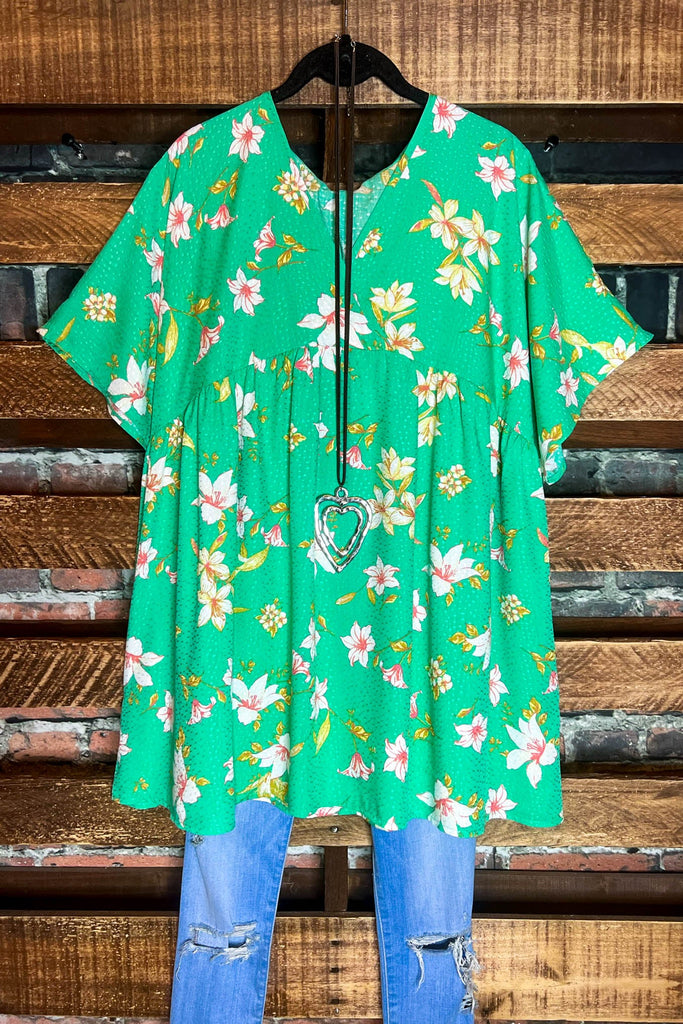 Enjoy Each Day Kelly Green Floral Tunic