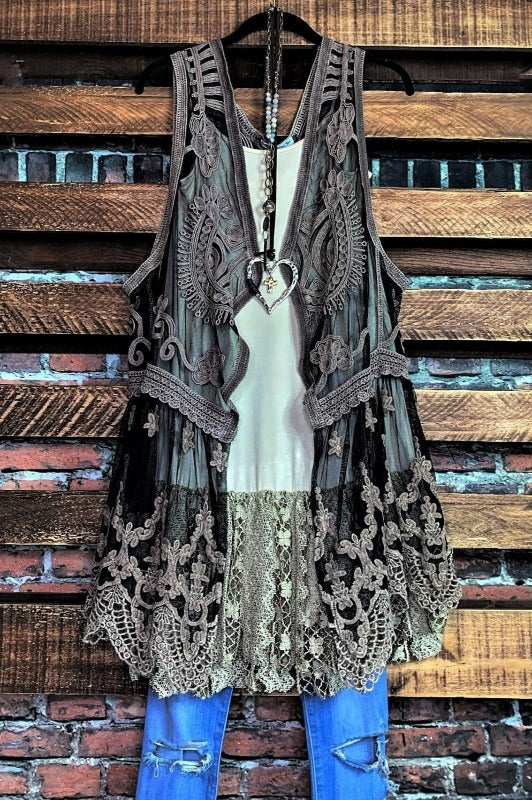 A ROMANTIC SWEET SECRET FAB BROWN LACE VEST