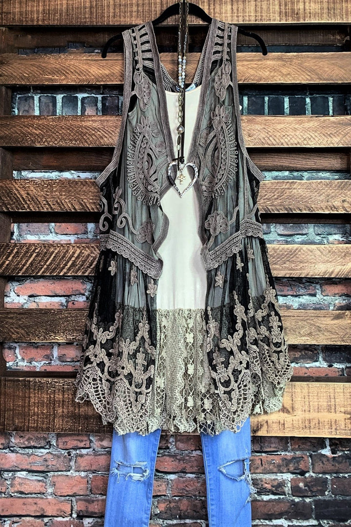 A ROMANTIC SWEET SECRET FAB BROWN LACE VEST