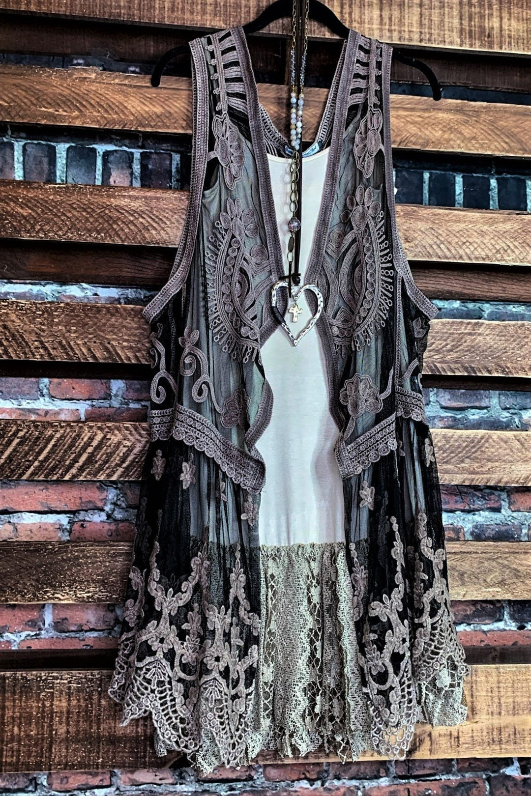 A ROMANTIC SWEET SECRET FAB BROWN LACE VEST