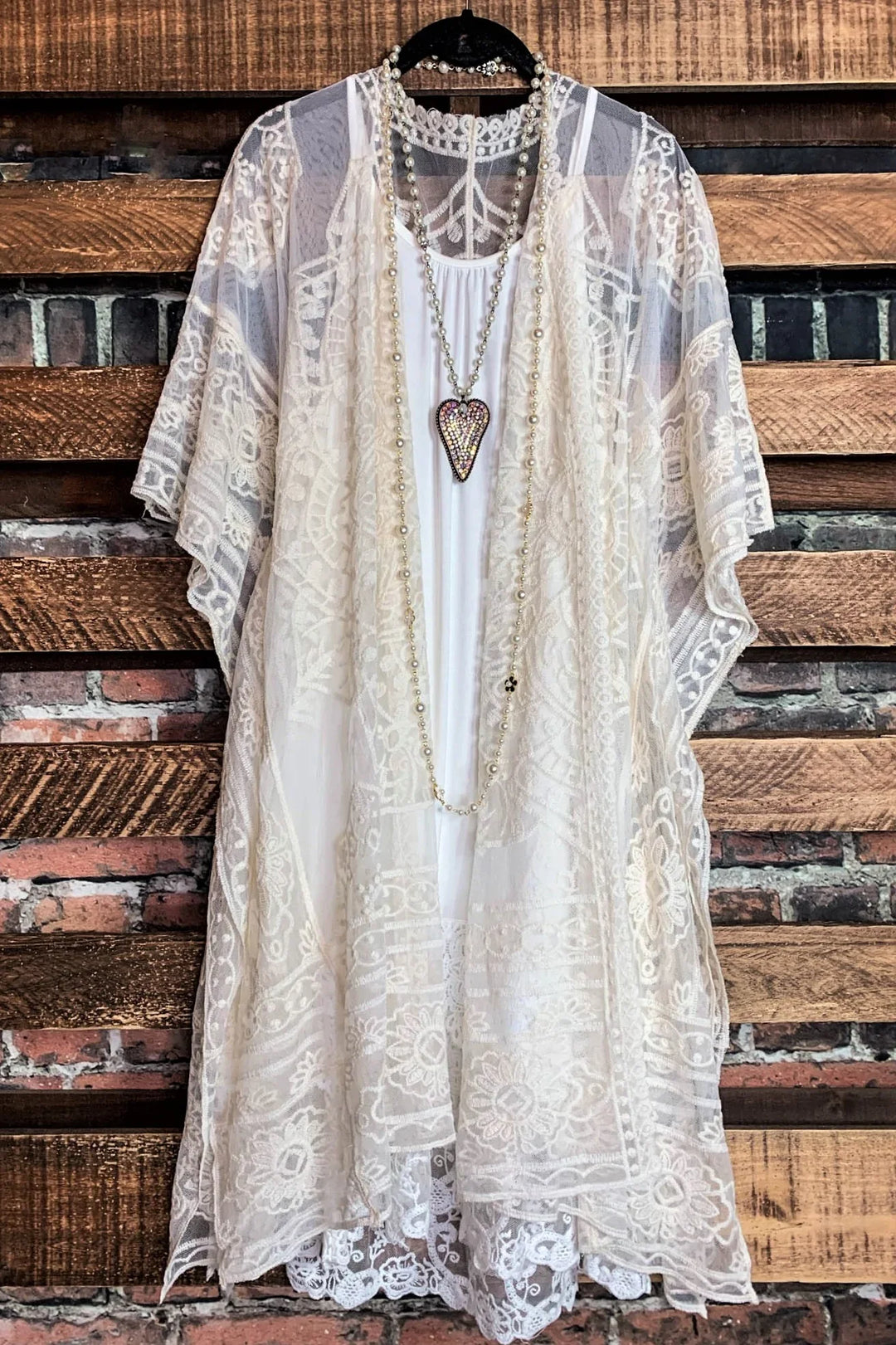 A Fabulous Heart Lace Natural Beige Duster Kimono