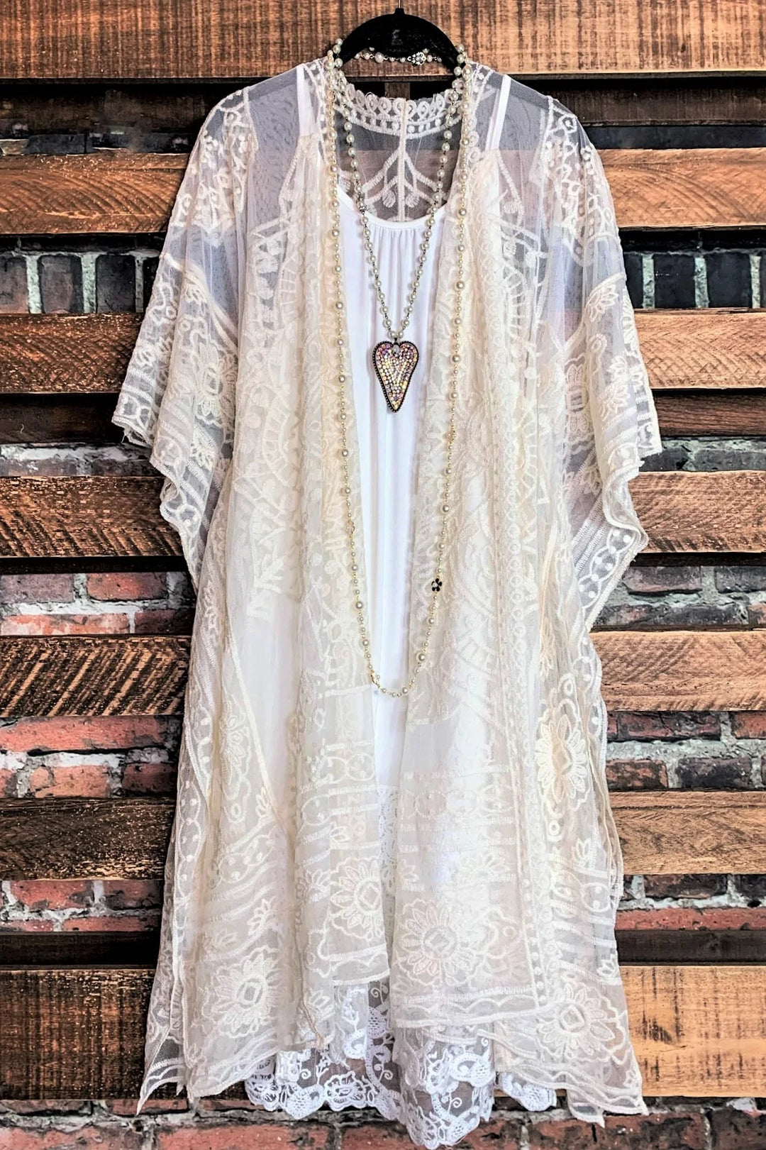 A Fabulous Heart Lace Natural Beige Duster Kimono
