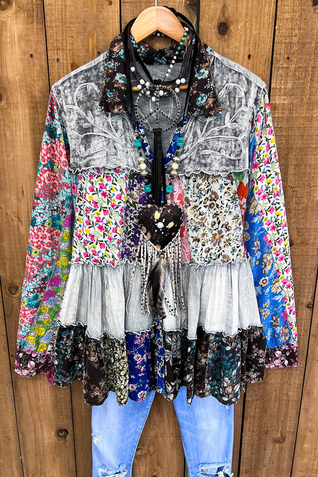 Patchwork Love Soul Tunic - Slate & Multi-Color