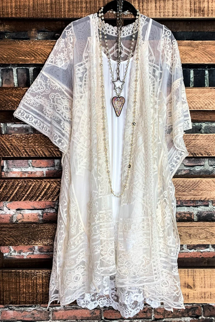 A FABULOUS HEART IVORY NATURAL LACE DUSTER CARDIGAN