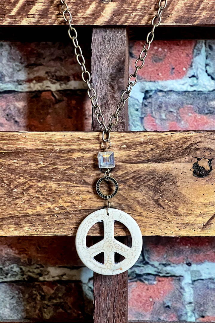 Lost In A Dream Peace Sign Crystal Necklace