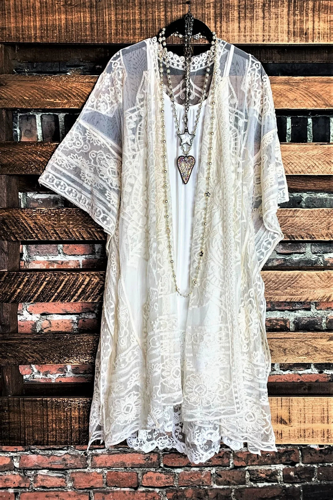 A Fabulous Heart Lace Natural Beige Duster Kimono