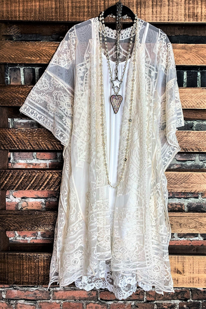 A FABULOUS HEART IVORY NATURAL LACE DUSTER CARDIGAN