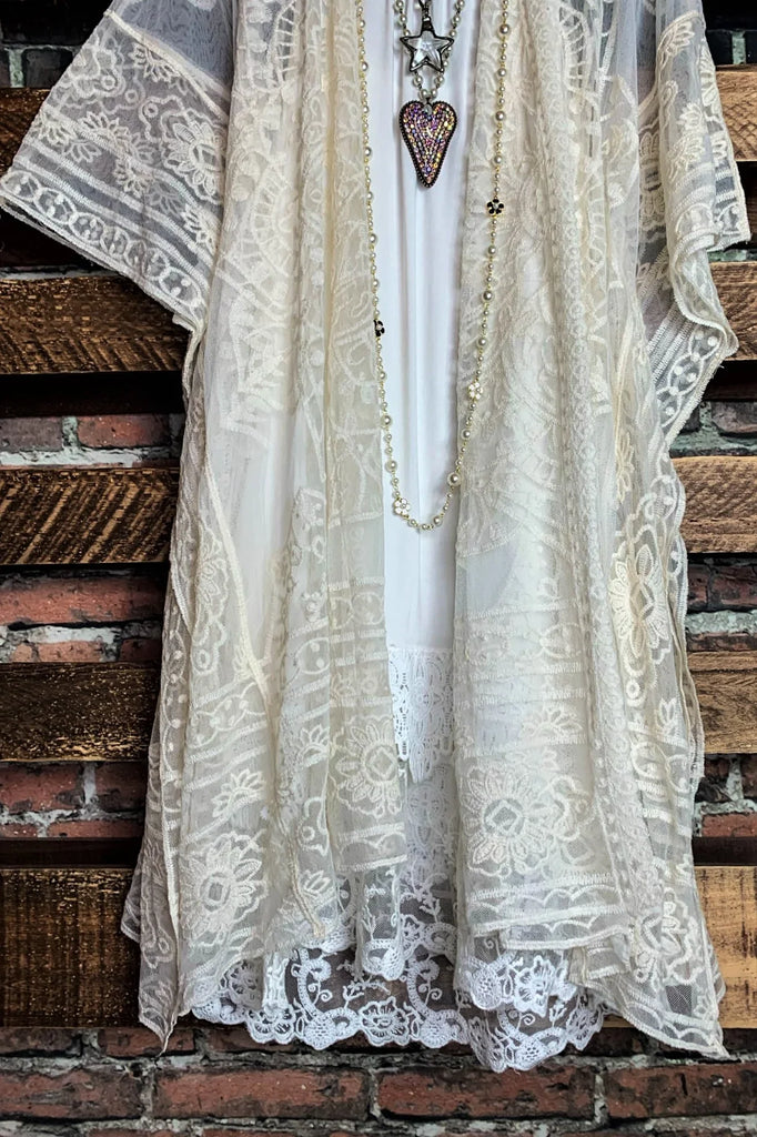 A FABULOUS HEART IVORY NATURAL LACE DUSTER CARDIGAN