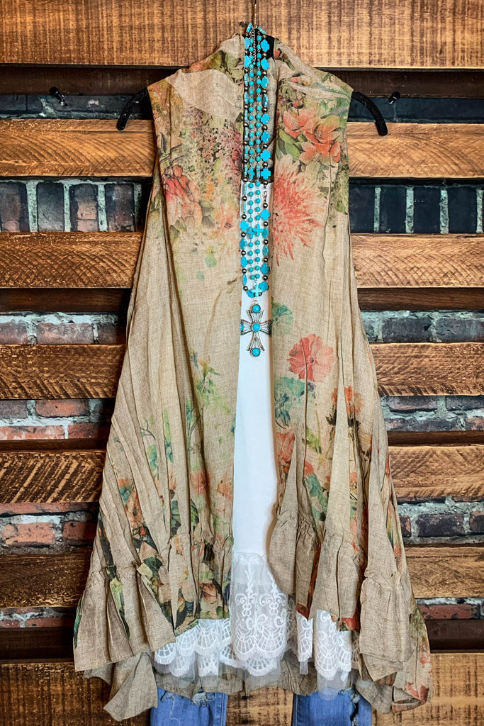 Best of My Love Roses Taupe Boho Vest