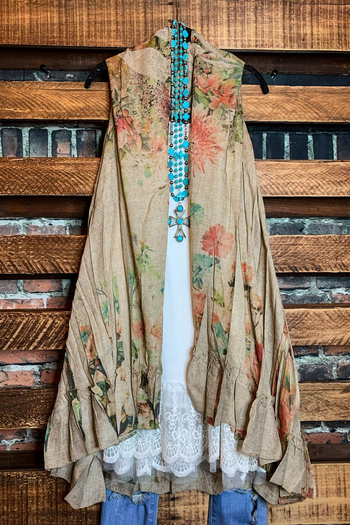 Best of My Love Roses Taupe Boho Vest