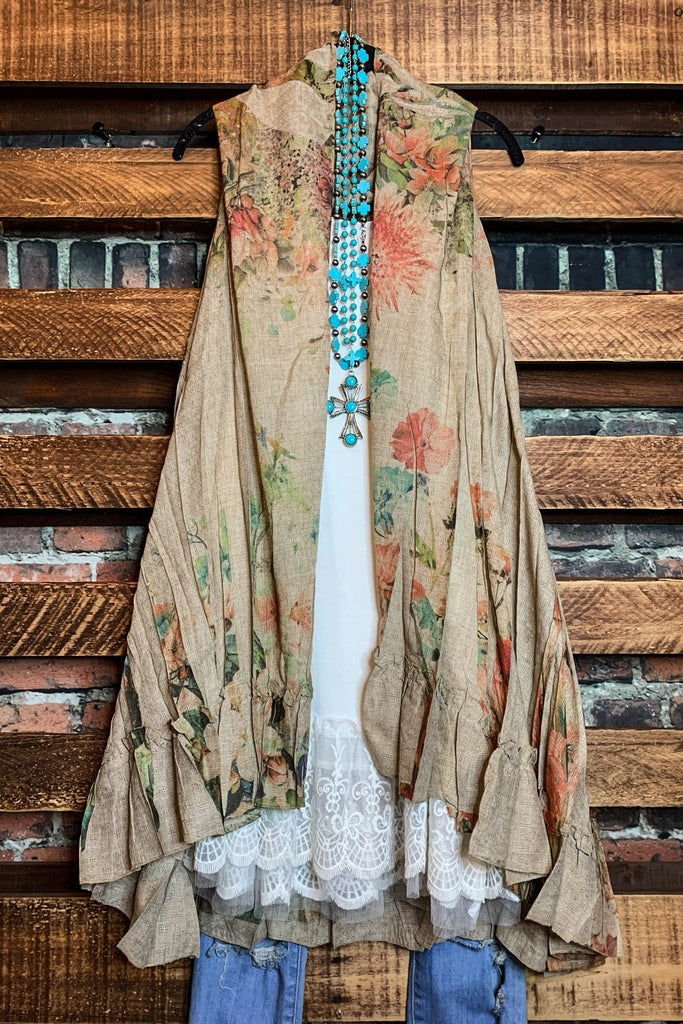 Best of My Love Roses Taupe Boho Vest