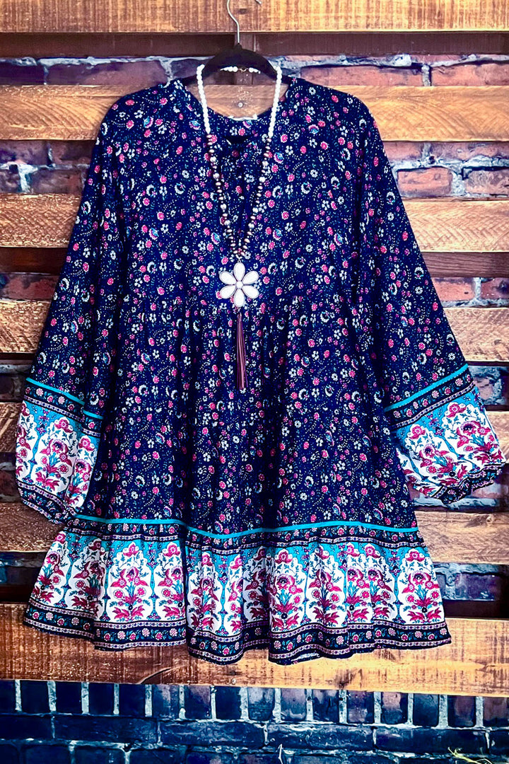 L-2X SIZE - BOHO HIPPIE SWING OVERSIZED DRESS IN NAVY ----------SALE