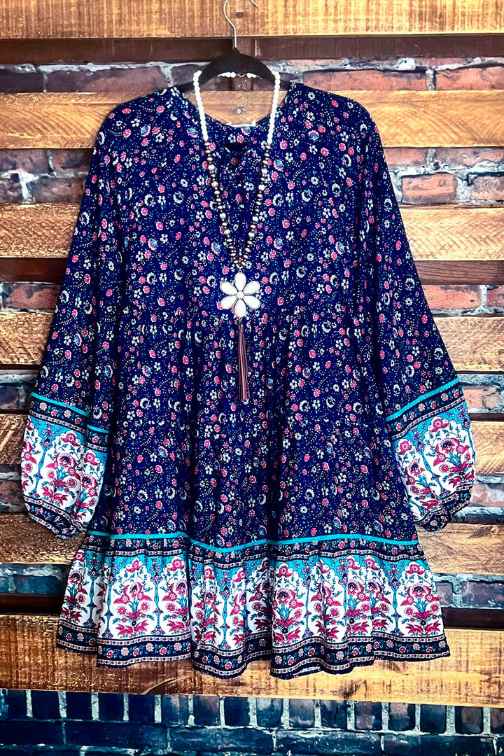 L-2X SIZE - BOHO HIPPIE SWING OVERSIZED DRESS IN NAVY ----------SALE