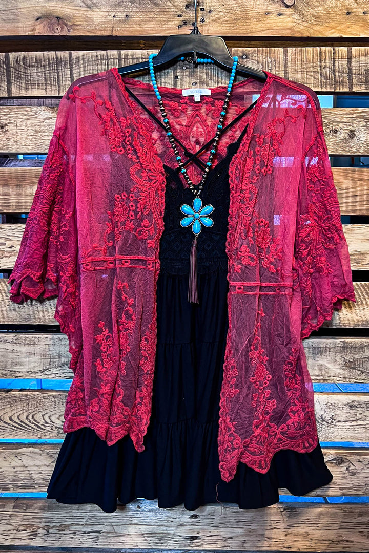 S-XL Size Lace Kimono Duster In Burnt Rust -----------Sale