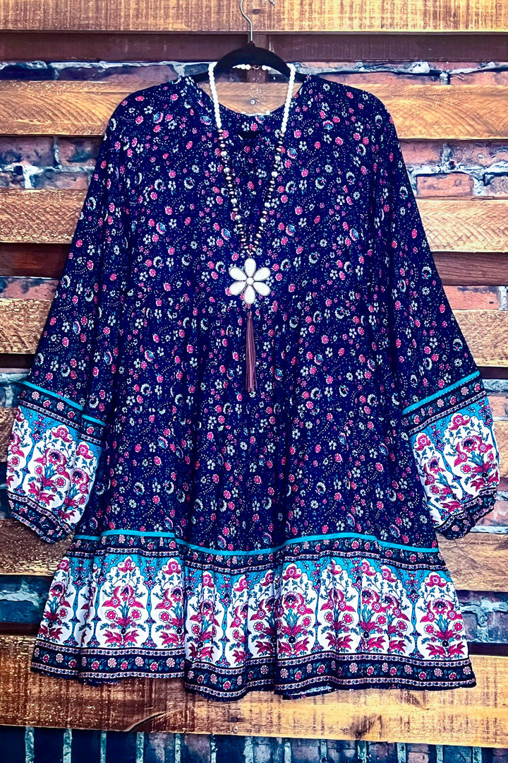 L-2X SIZE - BOHO HIPPIE SWING OVERSIZED DRESS IN NAVY ----------SALE