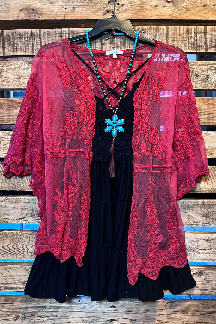 S-XL Size Lace Kimono Duster In Burnt Rust -----------Sale