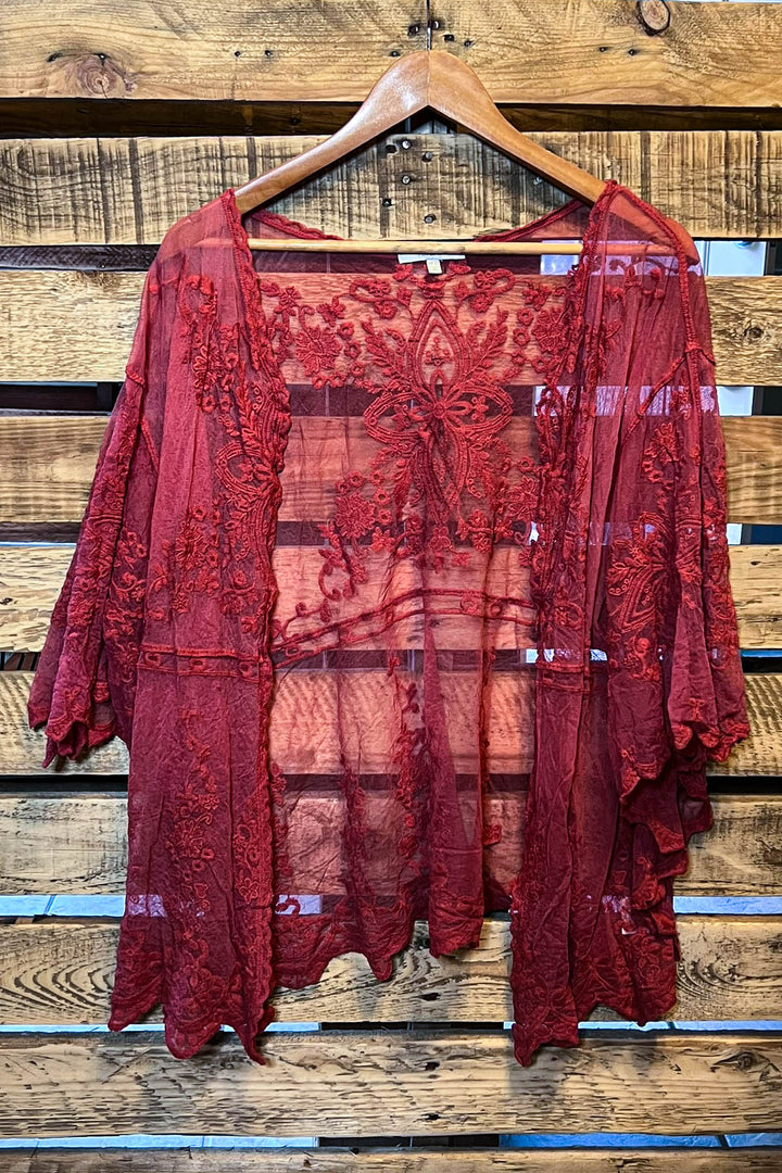 S-XL Size Lace Kimono Duster In Burnt Rust -----------Sale