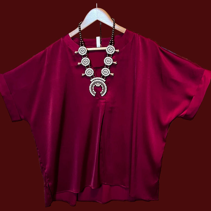 Light Of My Life Burgundy Satin Blouse-------Sale
