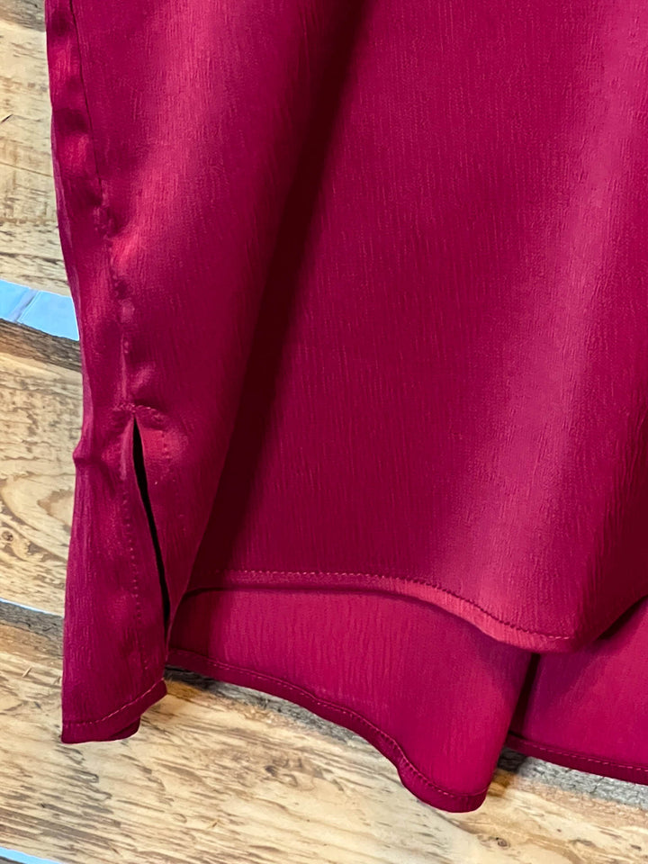Light Of My Life Burgundy Satin Blouse-------Sale