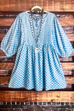 AMERICAN BEAUTY PLAID DRESS BABY DOLL IN LIGHT BLUE DENIM--------SALE