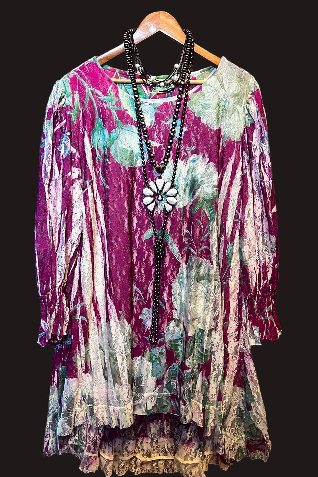 Worth The View Fab Flower Print Lace Dress Tunic in Wine & Multi-Color