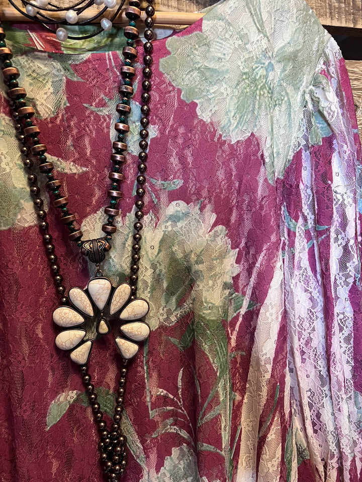 Worth The View Fab Flower Print Lace Dress Tunic in Wine & Multi-Color