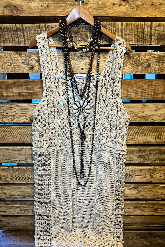 You Inspire My Heart Bohemian Crochet Vest Beige Natural