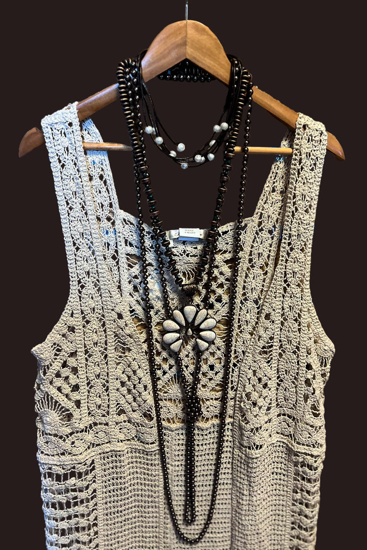 You Inspire My Heart Bohemian Crochet Vest Beige Natural