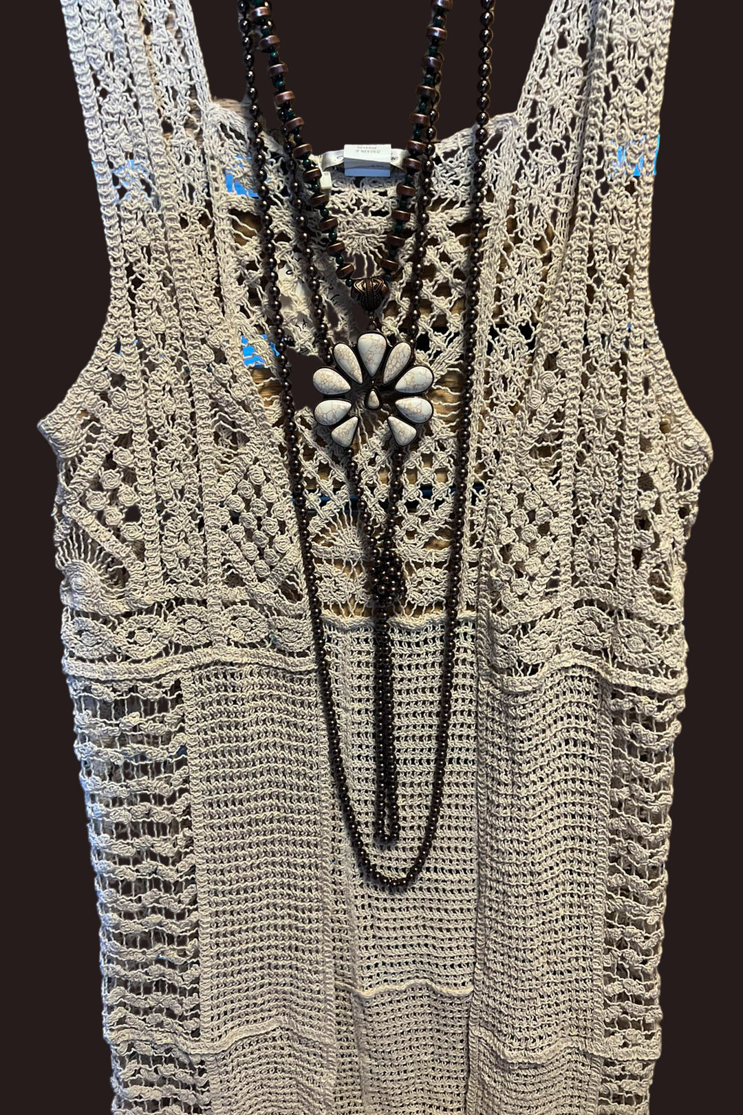 You Inspire My Heart Bohemian Crochet Vest Beige Natural
