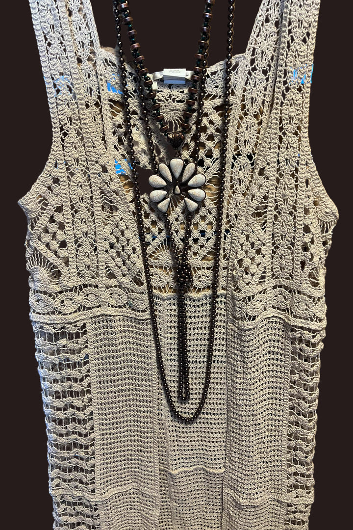 You Inspire My Heart Bohemian Crochet Vest Beige Natural
