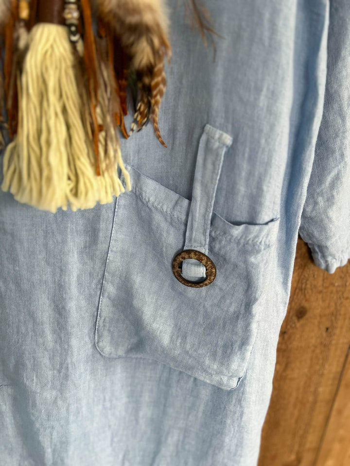 Just That Easy Comfy Style Linen Fabric Long Tunic Dress - Made in Italy